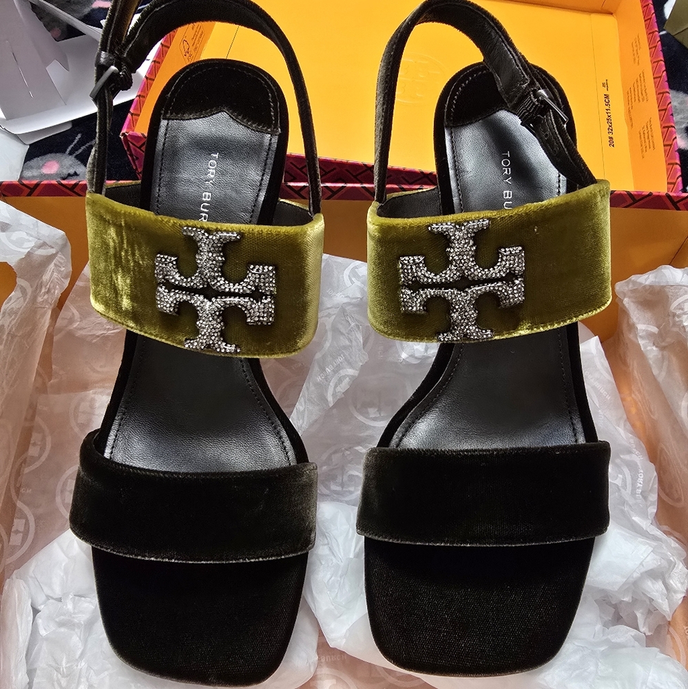 Tory Burch Velvet Pave Heel Sandals - Picture 5 of 10